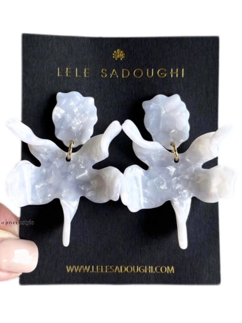 Lele Sadoughi Mother of Pearl Small Paper Lily Earrings NWT - Picture 2 of 7